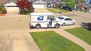 Video shows Bay Area USPS driver crashing into parked car then driving off [upl. by Oyam481]