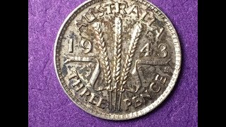 Australia 3 Pence 1943 Silver  WWII Coin Made at the Denver Mint [upl. by Candy81]