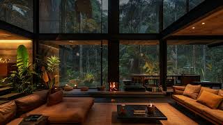 Modern Forest Home  Cozy Rain And Crackling Fireplace Sounds  Ambient Rain White Noise  ASMR [upl. by Rosenzweig559]