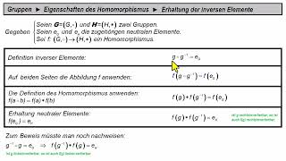 Gruppen ► Eigenschaften des Homomorphismus ►Erhaltung inverser Elemente [upl. by Llerdnek778]