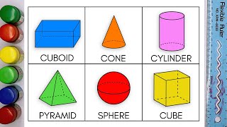 Learn 3D Geometrical Shapes for Kids and Beginners  Cuboid Cone Cylinder Pyramid Sphere Cube [upl. by Niffirg]