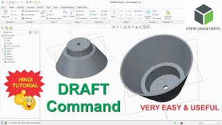 DRAFT COMMAND  CREO PARAMETRIC  VERY EASY AND USEFUL  HINDI TUTORIAL  BEGINNERS [upl. by Kurys]