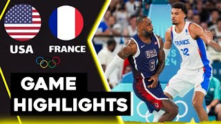 USA vs France Mens Basketball  Live Highlights  2024 Olympics 1082024 [upl. by Gweneth]