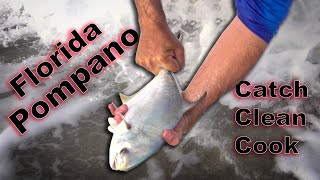 Catching Monster Pompano on Sand FLEAS Catch Clean Cook BAKED Pompano ALMANDINE [upl. by Lechner546]