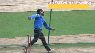 Nepal Cricket team Practice hard for Asian Games  Sandeep Lamichhane hitting Kushal Bhurtel for Six [upl. by Sekoorb]