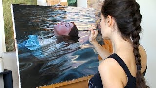 Oil Painting Time Lapse  Floating In Sunset Waters [upl. by Mindi]