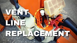 How To Replace The Fuel Vent Line On A Stihl Chainsaw  LEAKING STALLING UNDERPOWERED [upl. by Aronoh]