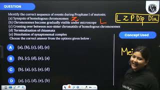 Identify the correct sequence of events during Prophase I of meiosis a Synapsis of homologous [upl. by Ellis]