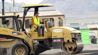 ASPHALT REPAIR WORK  CAT CB334 Asphalt Roller Caterpillar 252B Skid Loader [upl. by Vories]