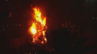 Las Fallas Hundreds of sculptures burn during Valencia festival [upl. by Anilosi]