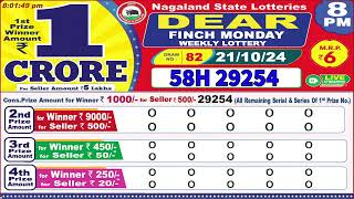 Dear Finch Monday Weekly Lottery 8PM Date Of Live Draw 21102024 Dear Goverment Lotteries Live [upl. by Idarb]