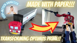 AWESOME Transforming Paper Art Optimus Prime Stop Motion papercraft origami stopmotion [upl. by Lalaj]