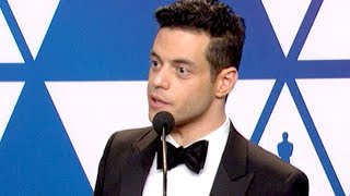 Oscars 2019 Rami Malek Wins For Actor In A Leading Role In Bohemian Rhapsody FULL INTERVIEW [upl. by Ynaffet]