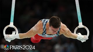 Brody Malone puts in STRONG effort on rings high bar in mens final  Paris Olympics  NBC Sports [upl. by Aneetsirhc329]