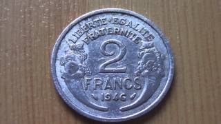 Old 2 Francs coin 1946  Liberte Egalite Fraternite [upl. by Dannica]