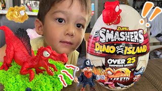 Smashers Dino Island Mega Egg TRex Toy Filled with Slime Sand Foam Pirates and Mini Eggs [upl. by Laris43]