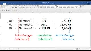 Tabulatoren in Word [upl. by Vitia]