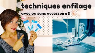 ASTUCES  TOUTES LES TECHNIQUES DENFILAGE pour vous machine à coudre la chaine des débutants [upl. by Scibert]