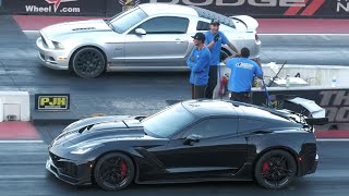 ZR1 Corvette vs Mustang GT  drag racing [upl. by Anerak]