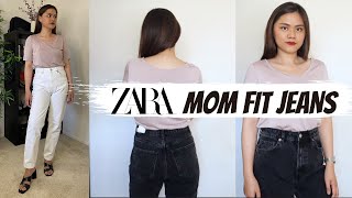 ZARA MOM FIT JEANS 2022  OYSTER WHITE amp BLACK try on  review [upl. by Amalbergas498]