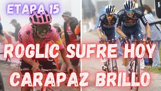 RESUMEN ETAPA 15 VUELTA A ESPAÑA 2024ROGLIC SUFRE CARAPAZ BRILLO [upl. by Rozelle]