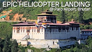 Paro’s Majestic Landscape Airbus H130 Helicopter Landing Amidst Stunning Views  Paro Airport [upl. by Florenza]