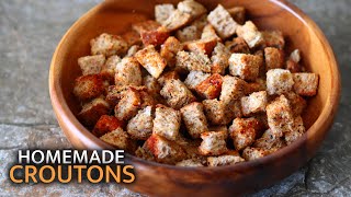 HOMEMADE CROUTONS  CRISPY CROUTONS WITHOUT OVEN  SOUP amp SALAD ACCOMPANIMENT  BY KRAFTED KITCHEN [upl. by Yllor]