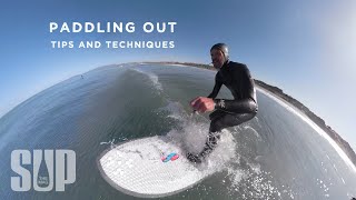 Techniques to Paddle Out Through Surf on Standup Paddleboard [upl. by Relyhs]