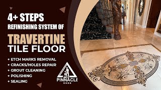 4 step refinishing of travertine tile floor stain removal crack repair grout cleaning polishing [upl. by Tennes]