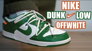 NIKE DUNK LOW OFF WHITE PINE GREEN REVIEW  ON FEET amp LACE SWAP [upl. by Dorkus357]