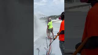 Spraying Granules into Coating over Skylight Structure roofing construction coating [upl. by Ocihc]