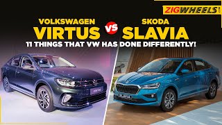 VW Virtus vs Skoda Slavia 11 Things That They Do Differently  Same or Not  ZigWheelscom [upl. by Kosel206]