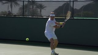 David Ferrer Backhand In Super Slow Motion 2  Indian Wells 2013  BNP Paribas Open [upl. by Ardnuahs]