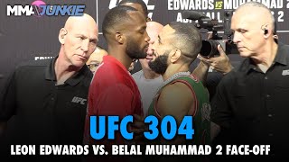 Leon Edwards fails to make Belal Muhammad flinch in Presser Faceoff  UFC 304 [upl. by Gerick]