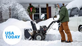 Winter storm with bomb cyclone potential dumps snow drops temperatures  USA TODAY [upl. by Obellia584]