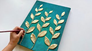 How to make papier mache leaves  DIY Textured Art Tutorial  Gold Leaf Painting [upl. by Kolk116]