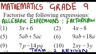 Mathematics Grade 9 Algebraic Expressions Factorisation 1 mathszoneafricanmotives [upl. by Brendin619]