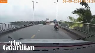 Dashcam shows moment bridge collapses in Vietnam following Typhoon Yagi [upl. by Sirred]