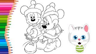 Weihnachten Mickey und Minnie Maus  Wie zeichnet und färbt  Kleine Hände Malbuch [upl. by Valenta]