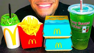 ASMR MCDONALDS CHEESEBURGERS FRENCH FRIES OREO MCFLURRY ICECREAM GREEN FLAVOR MUKBANG EATING SOUNDS [upl. by Tahmosh584]