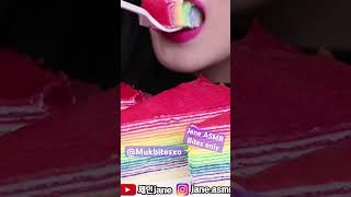 Jane ASMR rainbow cream crepe cake Mukbang bites only  viralvideo video shorts fyp new edit [upl. by Beffrey16]