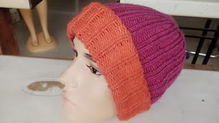 Machine Knitted Ribbed Beanie  Hand manipulation [upl. by Ricardama677]