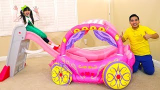 Emma Learn Colors Pretend Play with Pink Kids Slide and Princess Carriage Inflatable Toy [upl. by Segalman208]