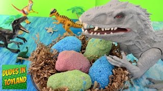 Dinosaur eggs Jurassic World toys Indominus Rex surprise fizzing hatching magic dino [upl. by Neeven]