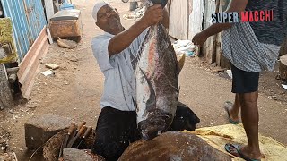 KASIMEDU MARKET 🐟 GAINT BIG EYE TREVALLY FISH CUTTING [upl. by Entroc161]