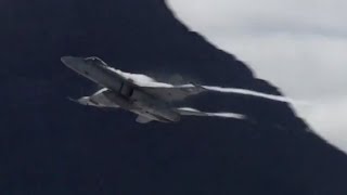 F18 Hornets Axalp 2013 live gun fire [upl. by Aineg]