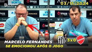 Marcelo Fernandes se emociona em entrevista após vitória do Peixe  30112024 [upl. by Neersan]