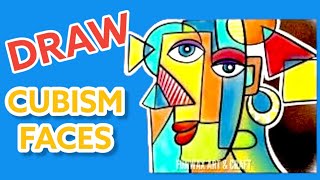 How to draw Cubism Picasso inspired portrait  Cubism art lesson for kids  Cubist face drawing [upl. by Matazzoni]