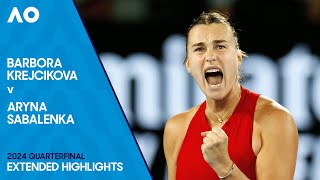 Barbora Krejcikova v Aryna Sabalenka Extended Highlights  Australian Open 2024 Quarterfinal [upl. by Oiliduab]