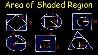 Area of Shaded Region  Circles Rectangles Triangles amp Squares  Geometry [upl. by Eedna]